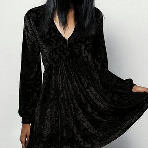 Free People Velvet Burnout Dress Black Goth Whimsigoth Pockets All Night Long